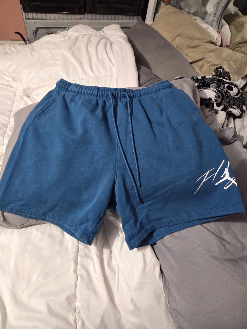 Jordan Flight Blue Athletic Drawstring Shorts with White Logo